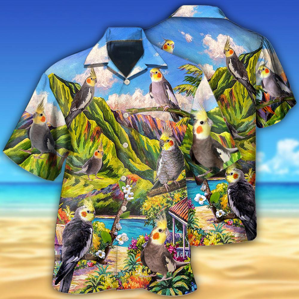 Parrot And Cockatiel Hawaiian Shirt With Detailed Graphic For Resort Holidays Beach Travel And Relaxed Casual Fashion