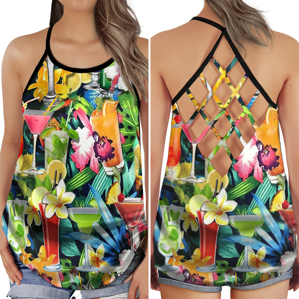 Colorful Cocktail Bright Summer Mood Hollow Tank Top For Yoga Workouts And Casual Wear