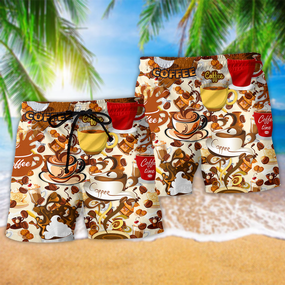 Coffee Motivation Beach Shorts Pattern Detail For Coastal Travel And Warm Weather Wardrobe