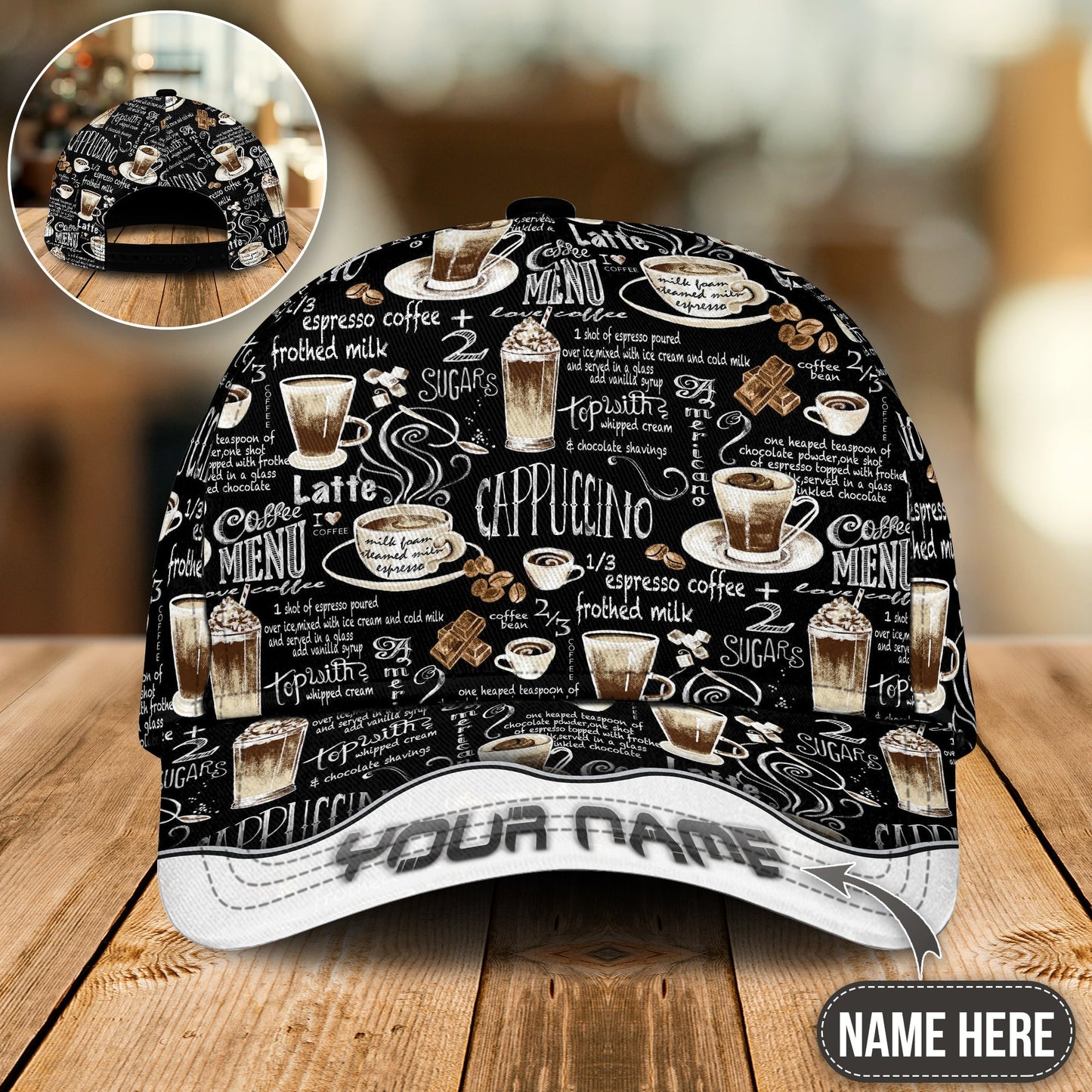 Coffee Menu Black Personalized Classic Cap For Beach Vacations Outdoor Trips And Everyday Comfort