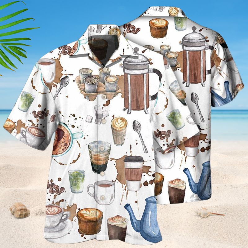 Coffee White Hawaiian Shirt For Resort Trips, Coastal Parties, And Warm Weather Style