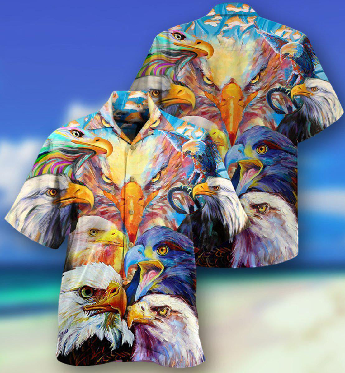 Colorful Eagle Hawaiian Shirt With Detailed Graphic For Tropical Parties Vacation Travel And Casual Summer Style