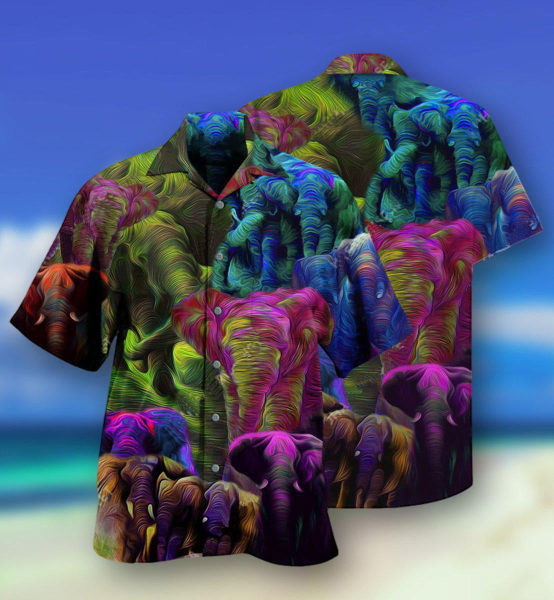 Colorful Elephant Hawaiian Shirt With Detailed Graphic For Summer Events Coastal Travel And Comfortable Styling