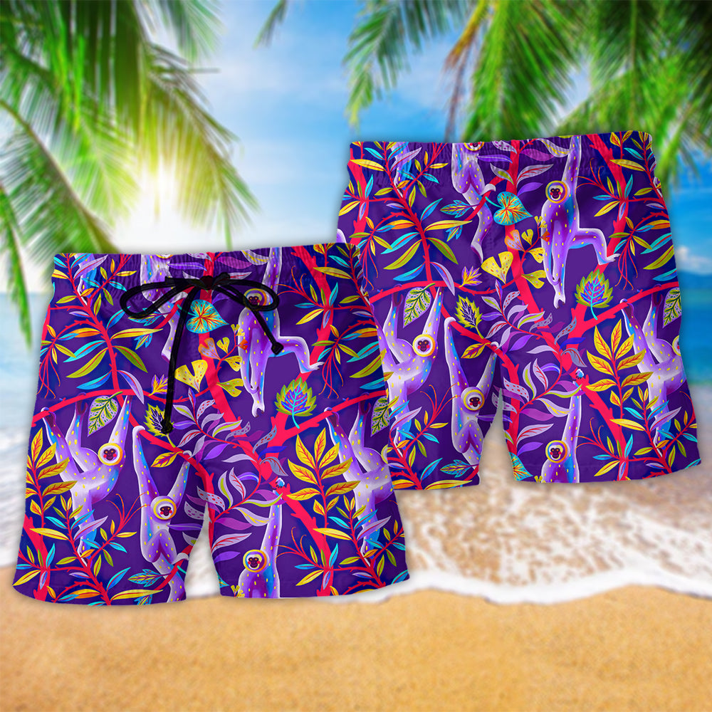 Purple Monkey Beach Shorts Pattern Detail For Leisure Travel And Lightweight Summer Style