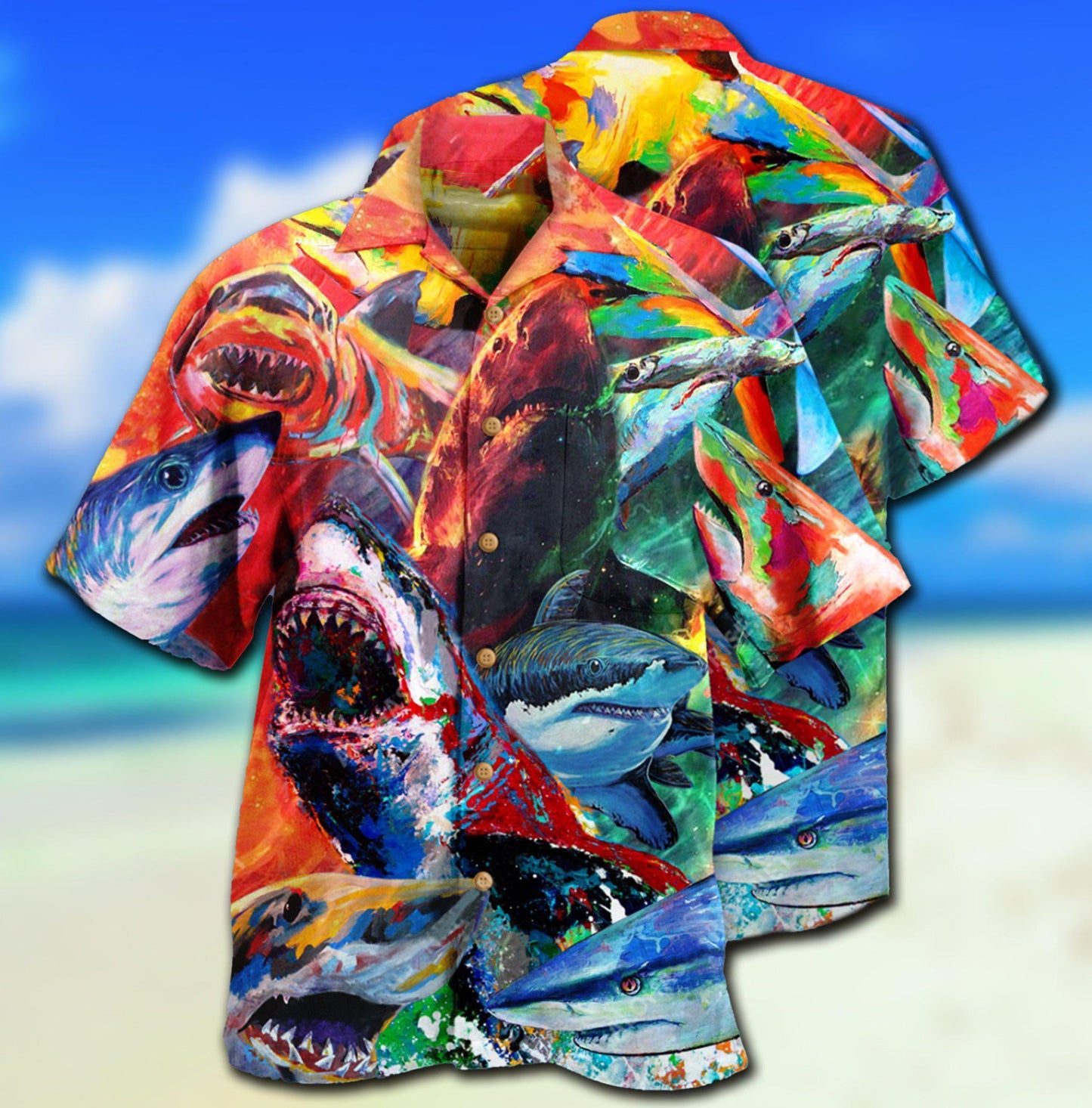 Colorful Shark Wanna Fun Hawaiian Shirt For Poolside Relaxation And Sunny Getaways