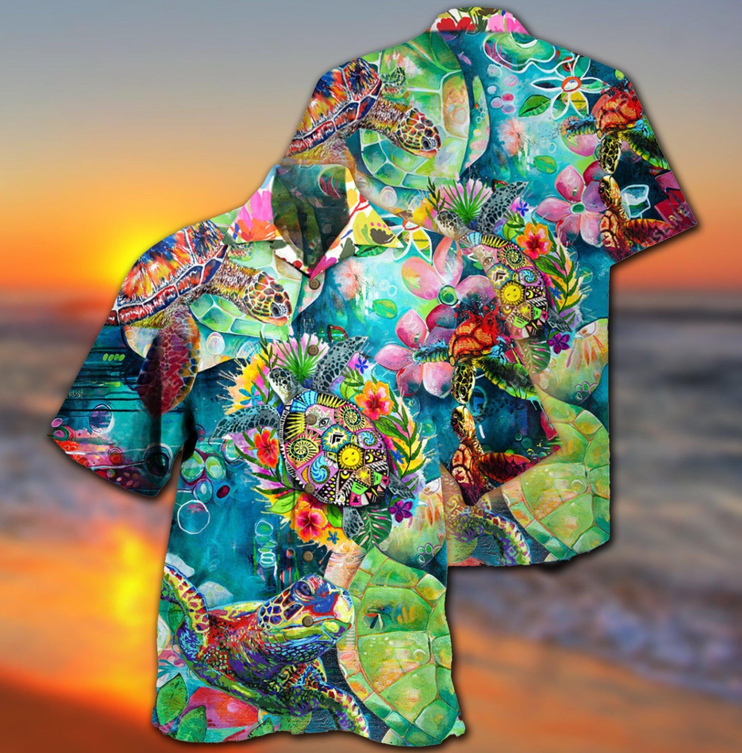 Colorful Turtle Sea Hawaiian Shirt Design View For Resort Travel And Thoughtful Gifting