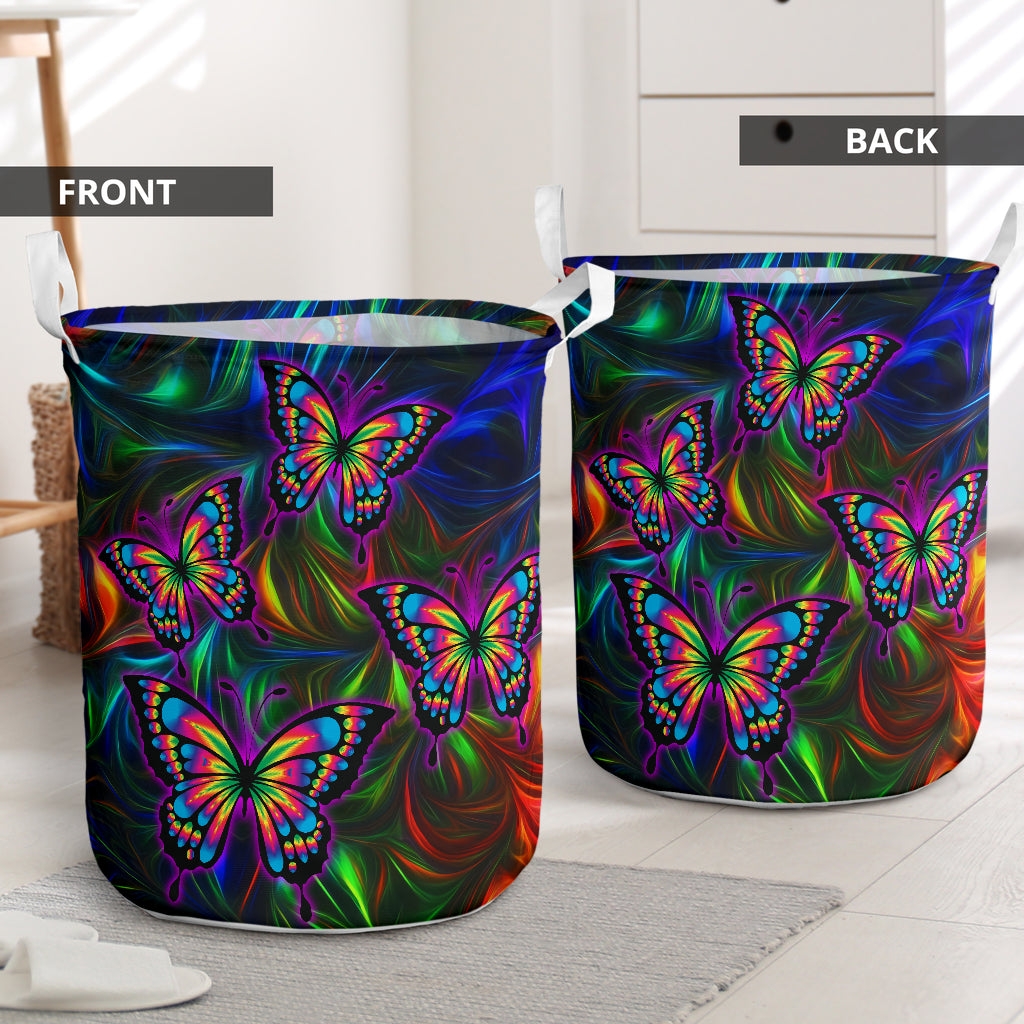 Butterfly Colorful Butterfly Mysterious Style Laundry Basket For Bathroom Bedroom Storage