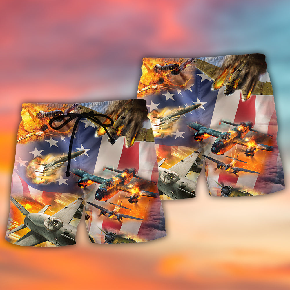 Independence Day Aircraft Beach Shorts Pattern Detail For Summer Travel And Thoughtful Gift Giving