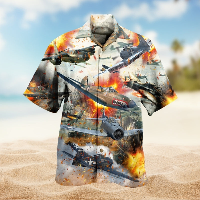Aircraft Creative Pattern Hawaiian Shirt For Road Trip Adventures, Resort Days, And Comfortable Everyday Wear