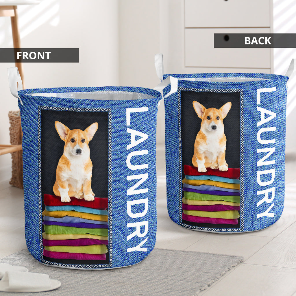 Corgi In Fabric Jean Laundry Basket For Room Home Organizer