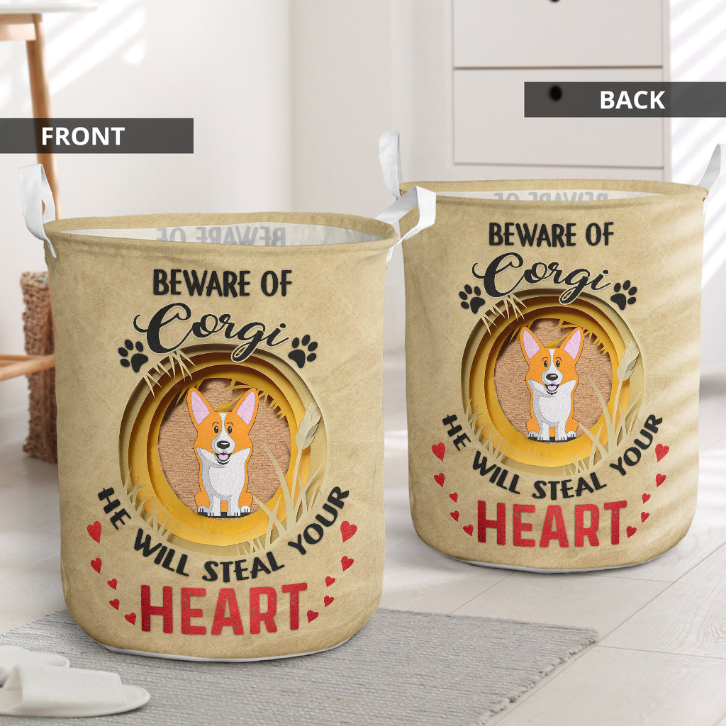 Corgi Beware Of Corgi Paper Laundry Basket For Room Home Organizer