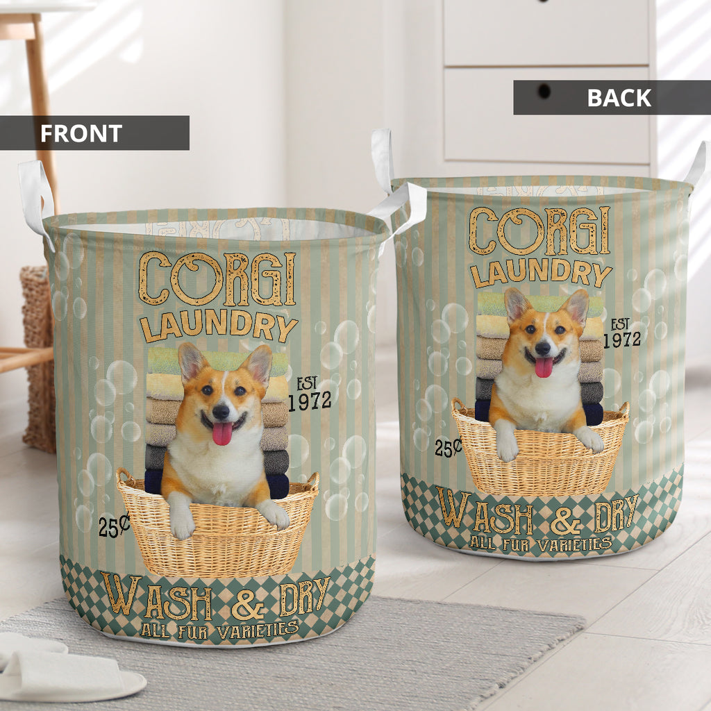 Corgi Wash And Dry Laundry Basket For Room Home Organizer