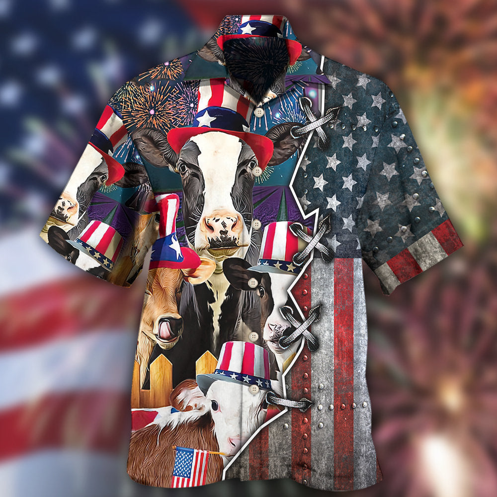 Cow Independence Day Hawaiian Shirt Pattern View For Relaxed Warm Weather Outfits