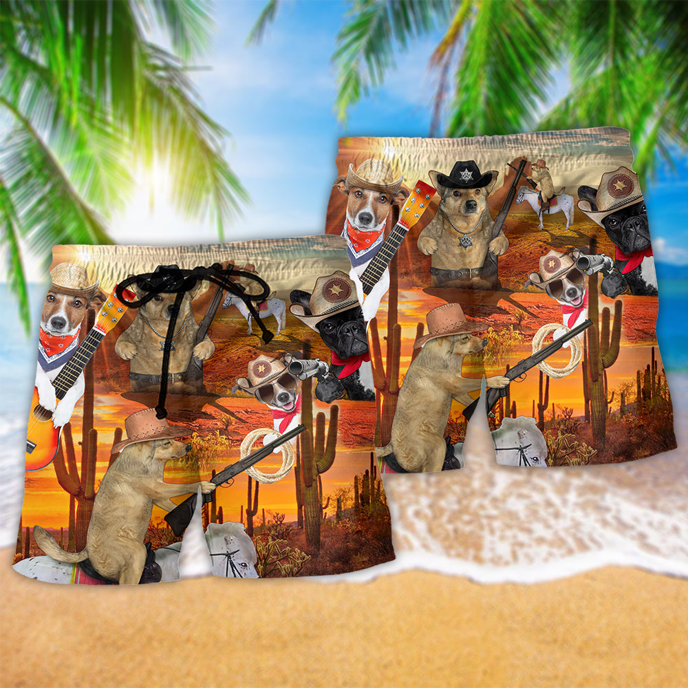 Cowboy Dog Beach Shorts Pattern Detail For Cruise Vacations And Leisure And Relaxation