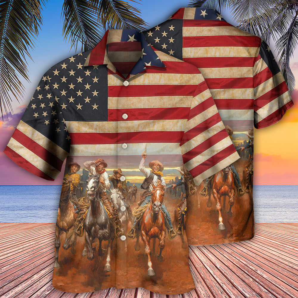 Happy Cowboy Independence Day Hawaiian Shirt For Beach Parties And Weekend Getaways