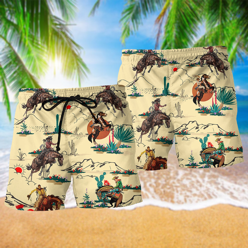 Cowboy Horses Desert Beach Shorts For Summer Vacation And Coastal Travel