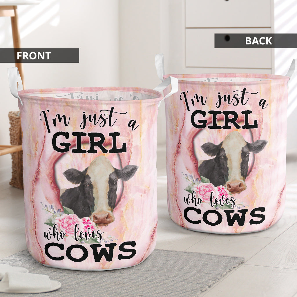 Cow I'm Just A Girl Who Loves Cows Laundry Basket For Room Home Organizer