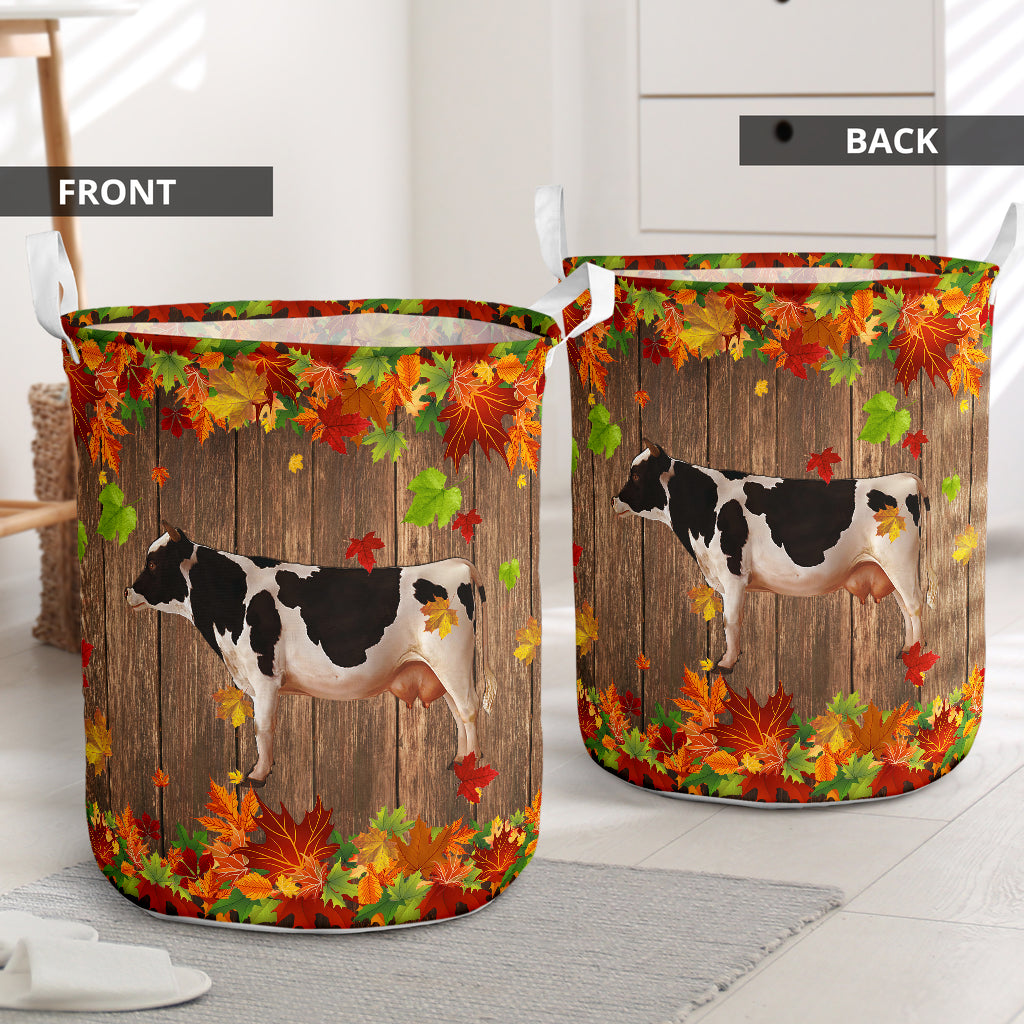 Cow Maple Leaves Laundry Basket For Room Home Organizer