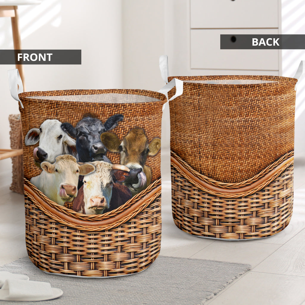 Cow Rattan Texture Laundry Basket For Room Home Organizer