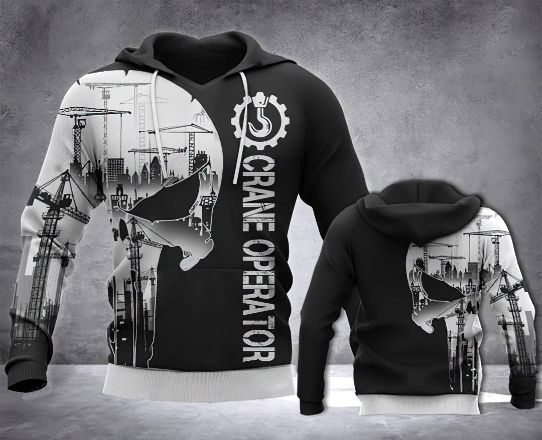 Black Crane Operator Hoodie For Casual Streetwear Travel And Everyday Comfort