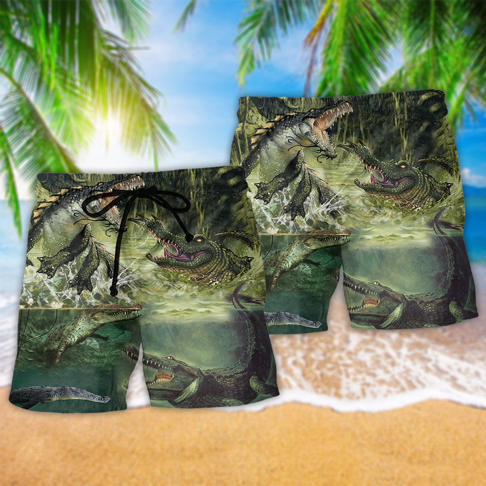 Crocodile Wild Animal Beach Shorts Pattern Detail For Coastal Travel And Leisure And Relaxation