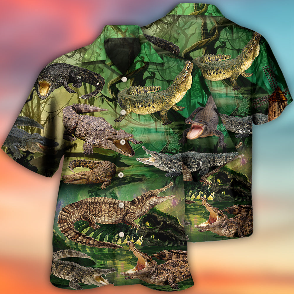 Crocodile Fall Hawaiian Shirt Pattern Detail For Vacation Travel And Daily Wear
