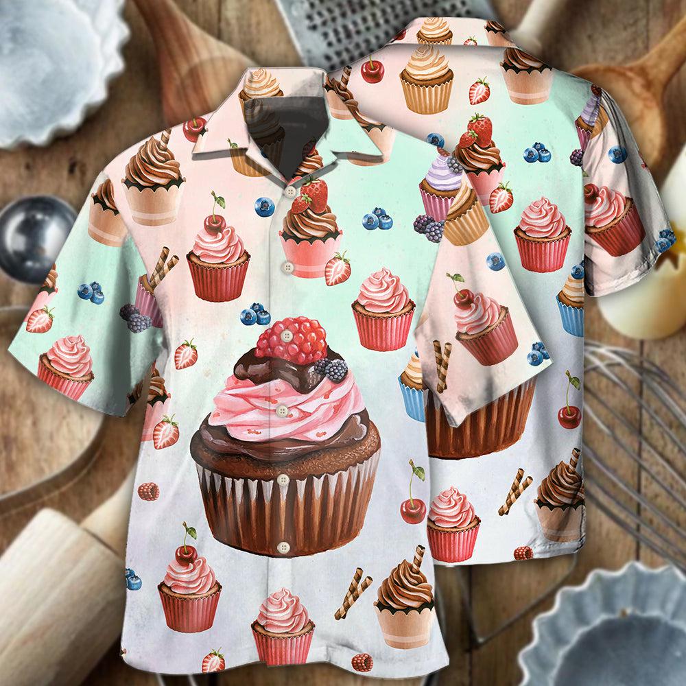 Baking Cupcake Food Hawaiian Shirt Pattern Detail For Vacation Travel And Daily Wear
