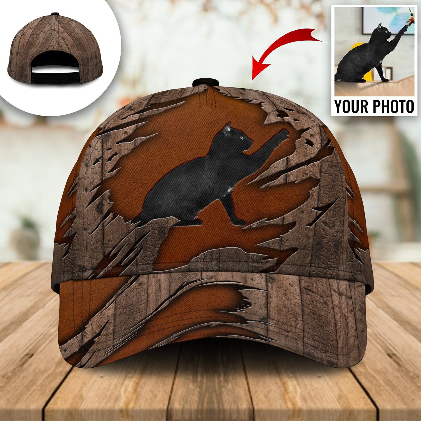Black Cat Custom Photo Personalized Classic Cap For Everyday Wear Vacations And Seasonal Activities