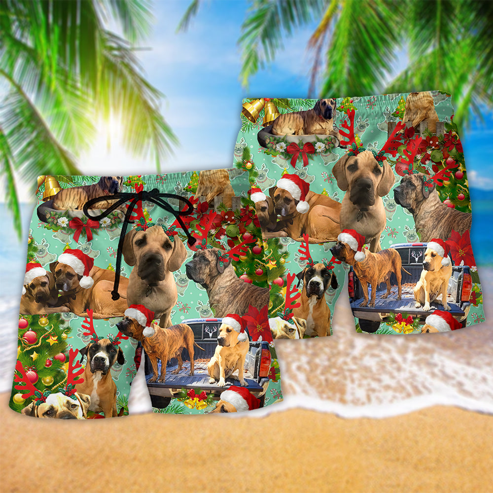 Cute Dog Merry Christmas Beach Shorts Pattern Detail For Seaside Leisure And Leisure And Relaxation