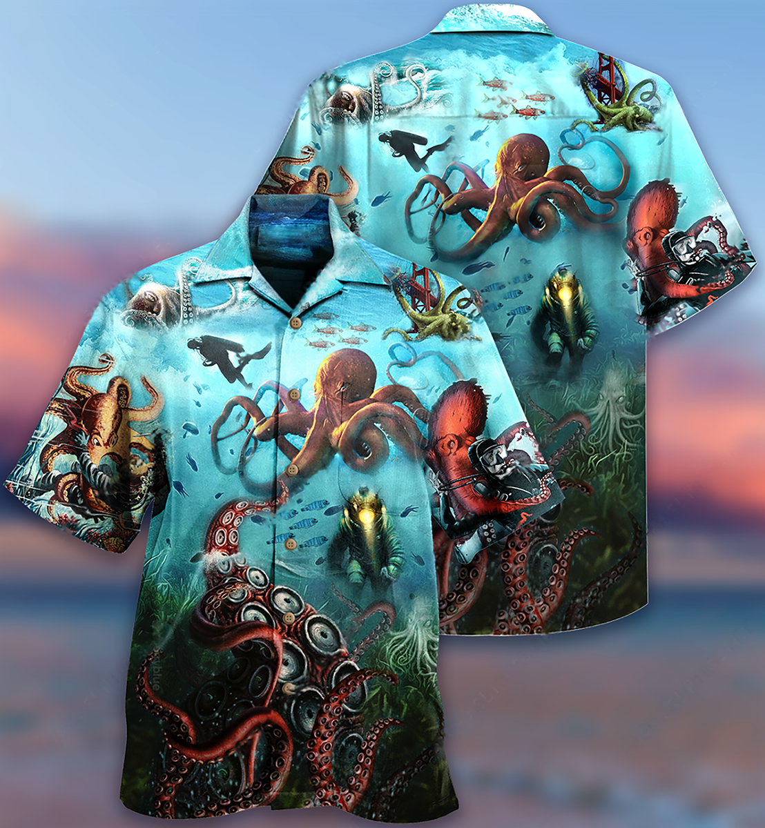 Octopus Giant Diver Hawaiian Shirt Pattern View For Lightweight Everyday Style