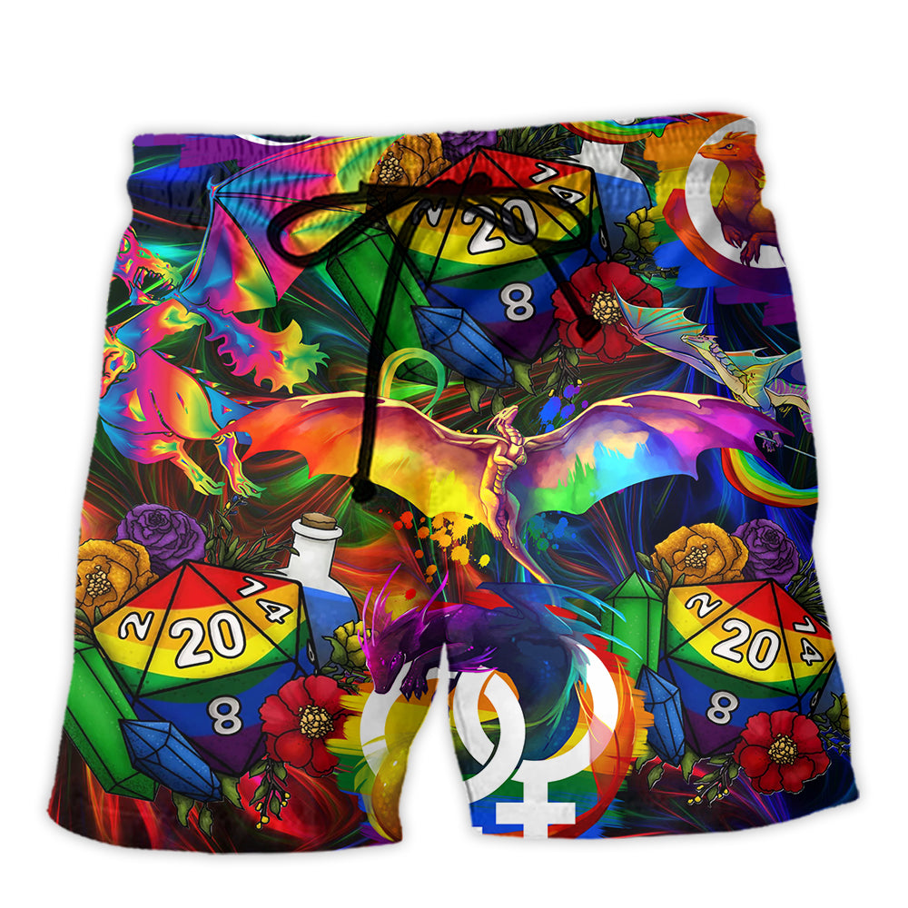 LGBT Pride Dice Dragon Fantasy Beach Shorts For Coastal Adventures And Relaxed Summer Wear