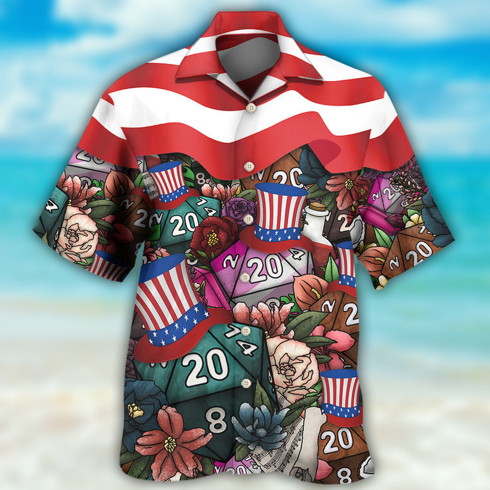 Tabletop Dice Independence Day Hawaiian Shirt Pattern Detail For Vacation Travel And Daily Wear