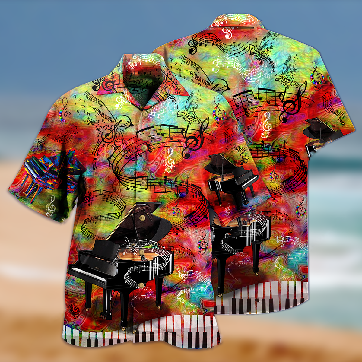 Piano Music Guide Hawaiian Shirt Pattern Detail For Summer Holidays And Outdoor Fun