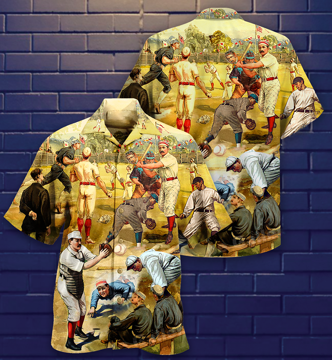 Vintage Baseball Hit Run Fast Turn Left Hawaiian Shirt Pattern View For Lightweight Everyday Style