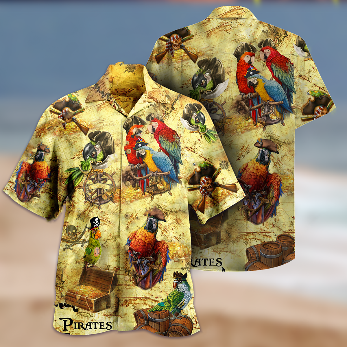 Parrot Amazing Nautical Pirate Parrots Hawaiian Shirt Design Detail For Sunny Adventures And Casual Wear