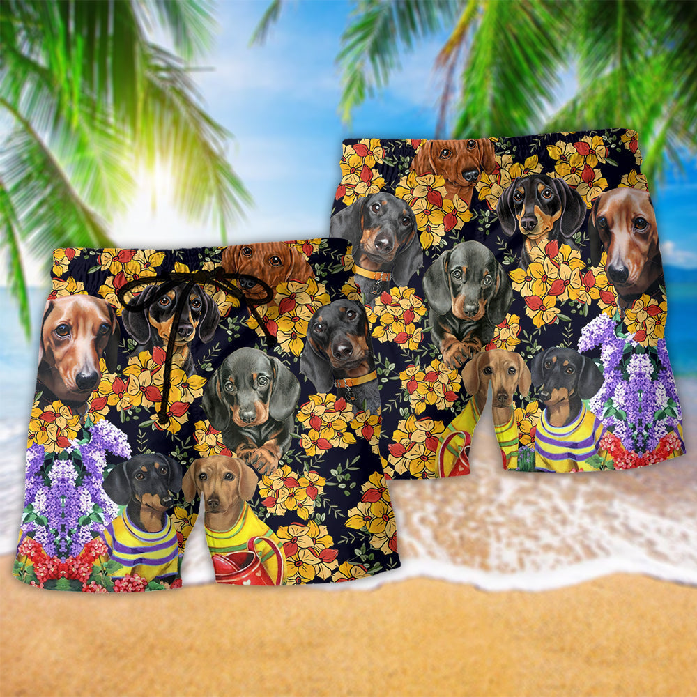 Dachshund Flower Cute Beach Shorts Pattern Detail For Coastal Travel And Relaxed Holiday Style