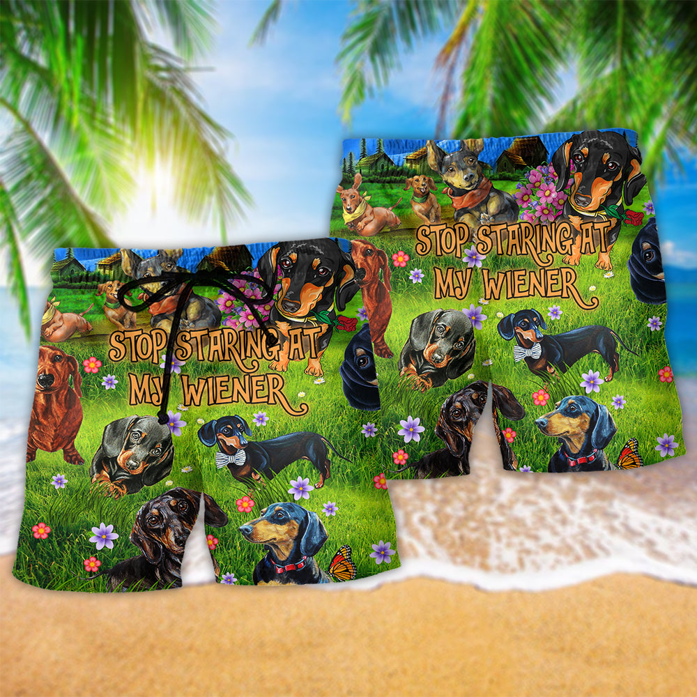 Playful Dachshund Beach Shorts Pattern Detail For Warm Weather Comfort And Laid Back Daily Wear
