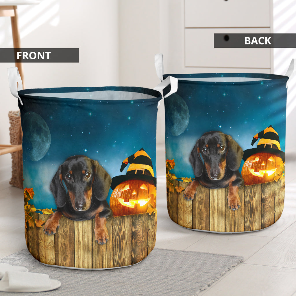 Dachshund And Pumpkin Halloween Night Laundry Basket For Room Home Organizer