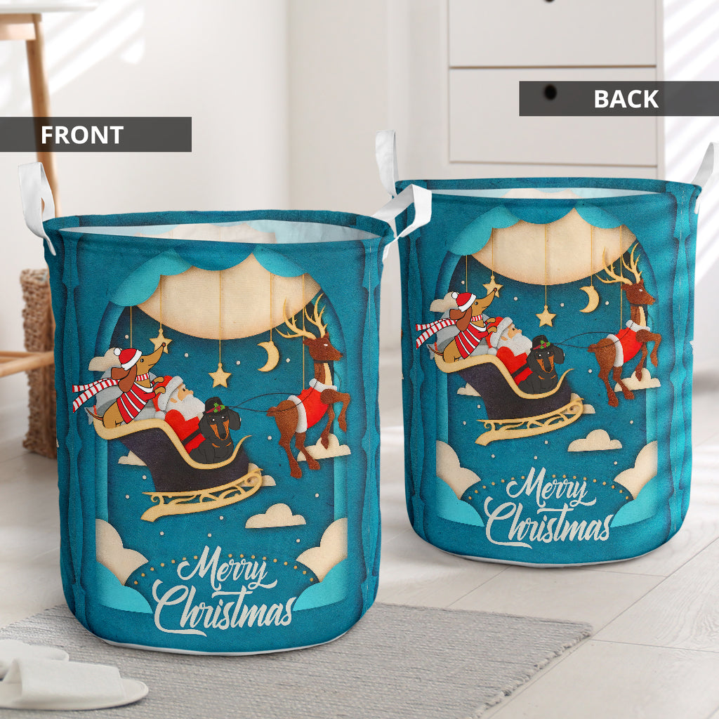 Dachshund And Santa Merry Christmas Laundry Basket For Room Home Organizer
