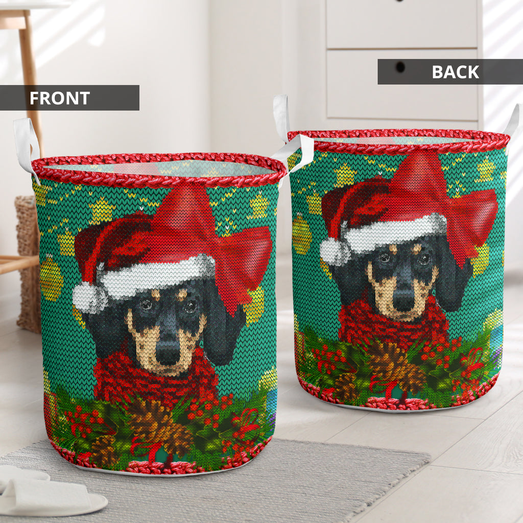 Dachshund Crochet Christmas Laundry Basket For Room Home Organizer