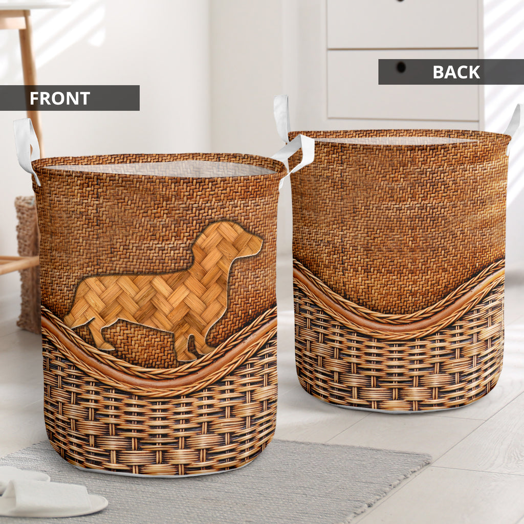 Dachshund Dog V2 Rattan Texture Laundry Basket For Room Home Organizer