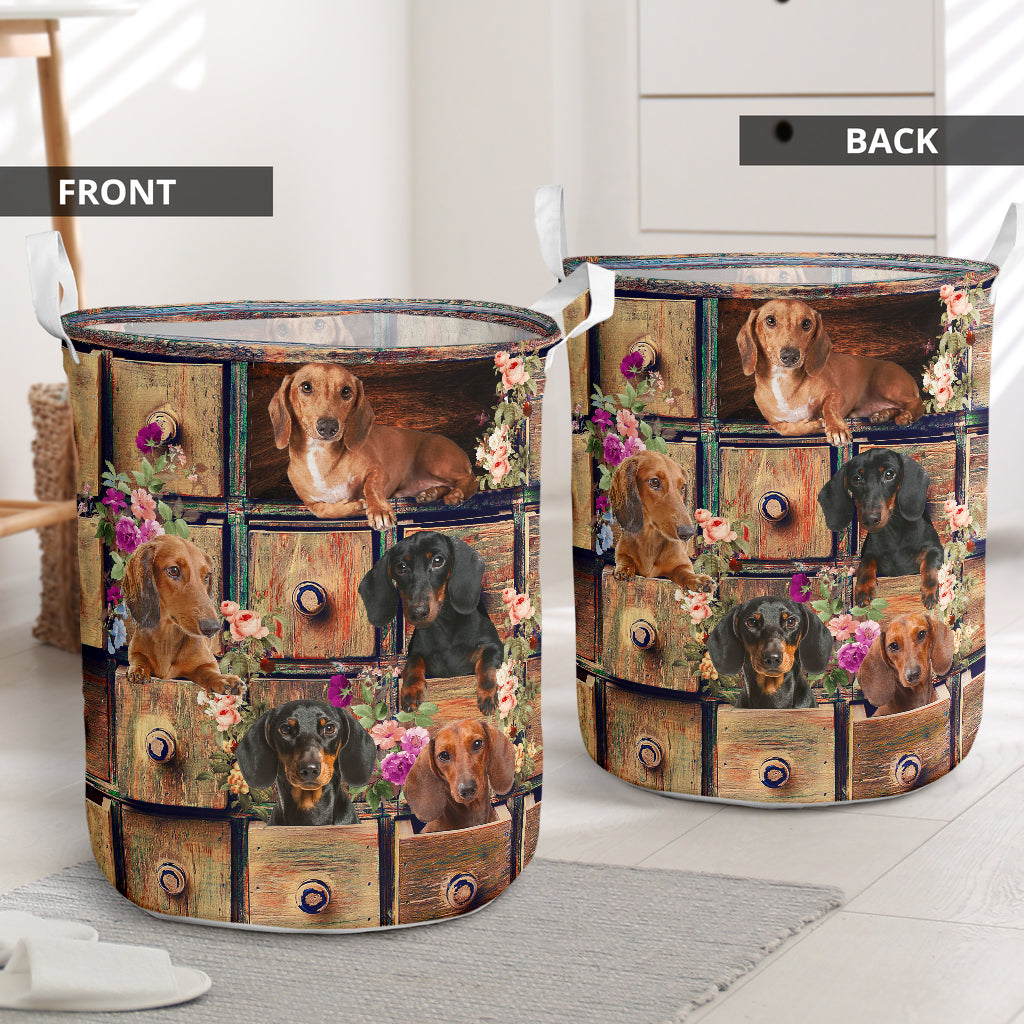 Dachshund Drawer Floral Style Laundry Basket For Room Home Organizer