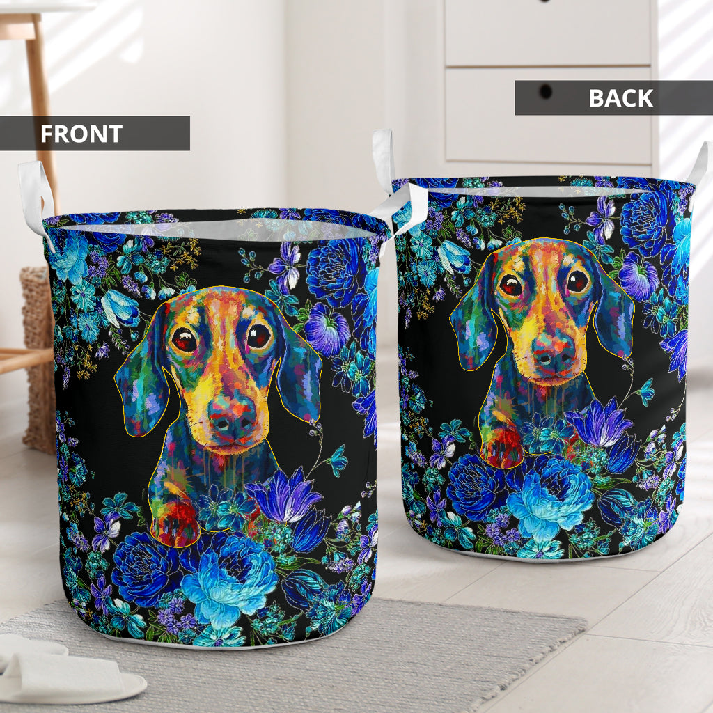 Dachshund Flower Purple Laundry Basket For Room Home Organizer