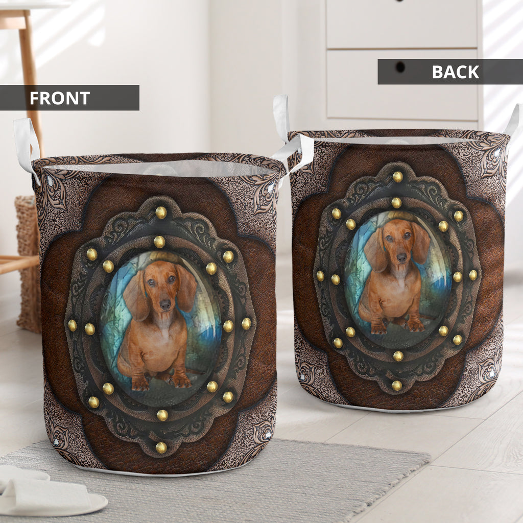 Dachshund Leather Laundry Basket For Room Home Organizer