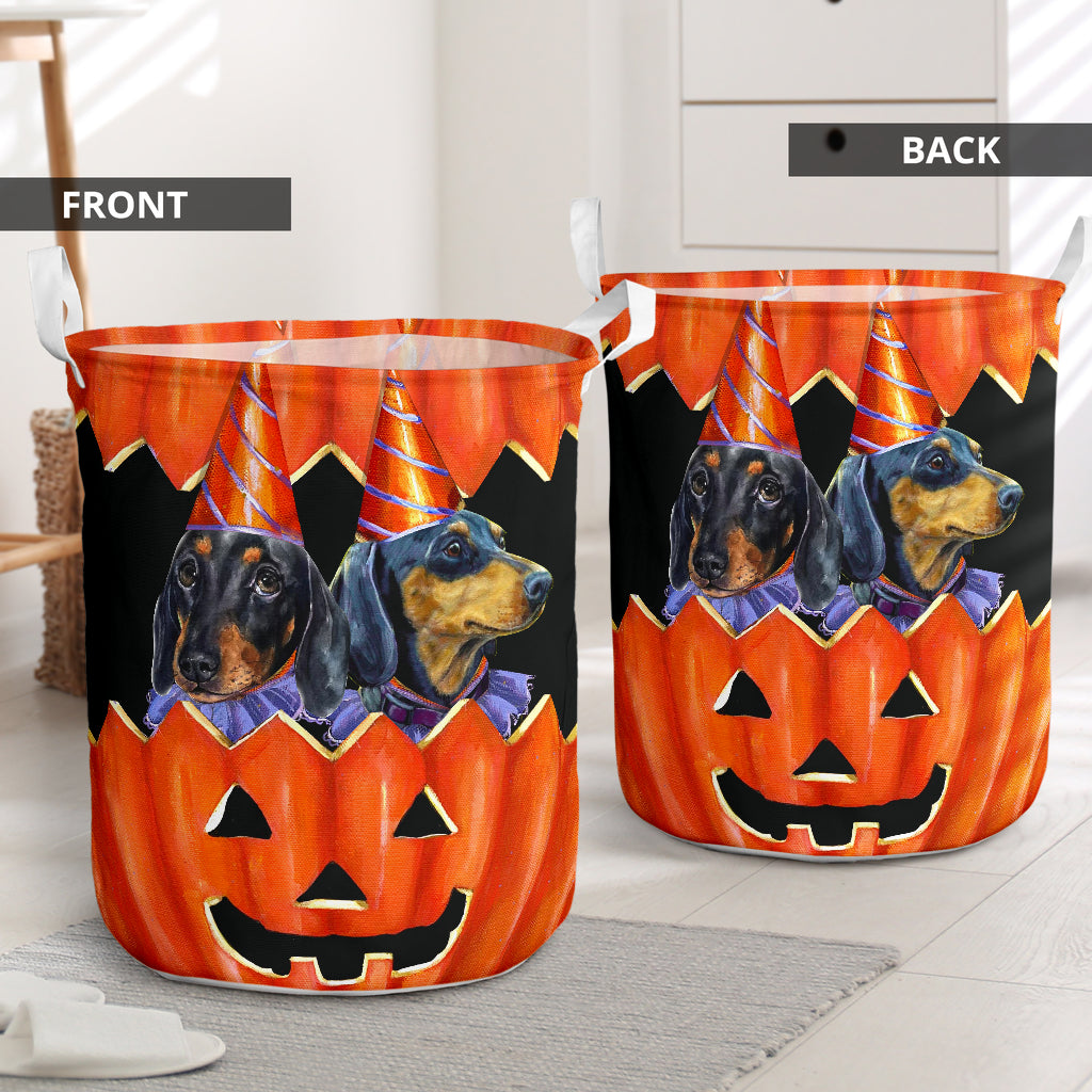 Dachshund Pumpkin Painting Laundry Basket For Room Home Organizer