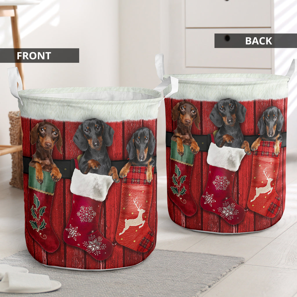 Dachshund Stocking Noel Laundry Basket For Room Home Organizer