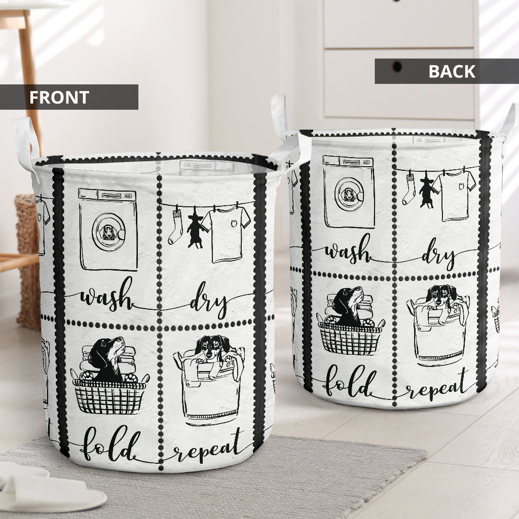 Dachshund Wash Dry Fold Repeat Laundry Basket For Room Home Organizer