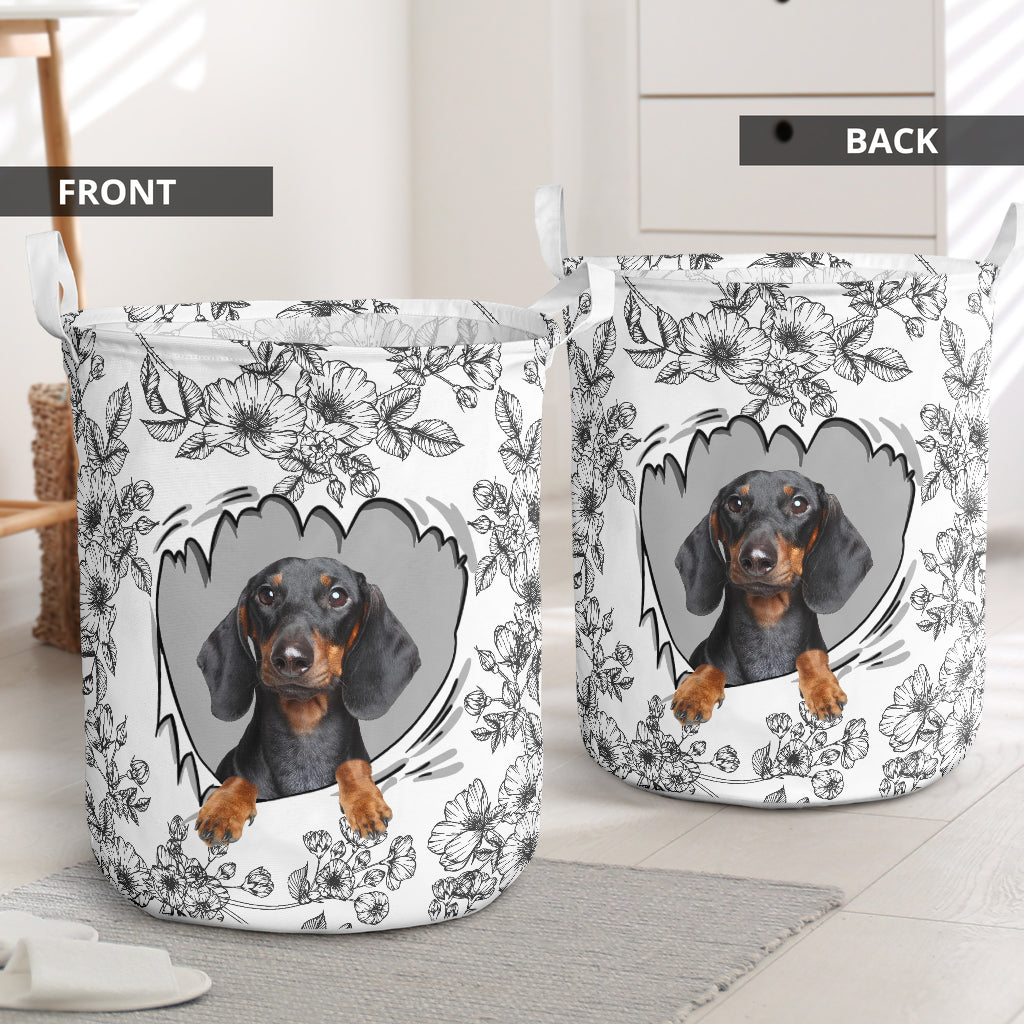 Dachshund With Flower Black And White Laundry Basket For Room Home Organizer