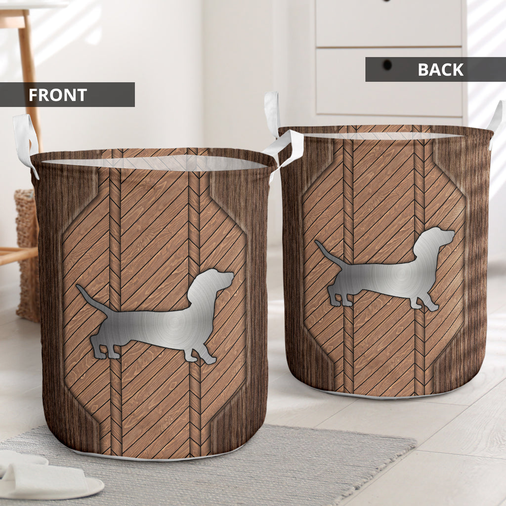 Dachshund Wood Style Laundry Basket For Room Home Organizer