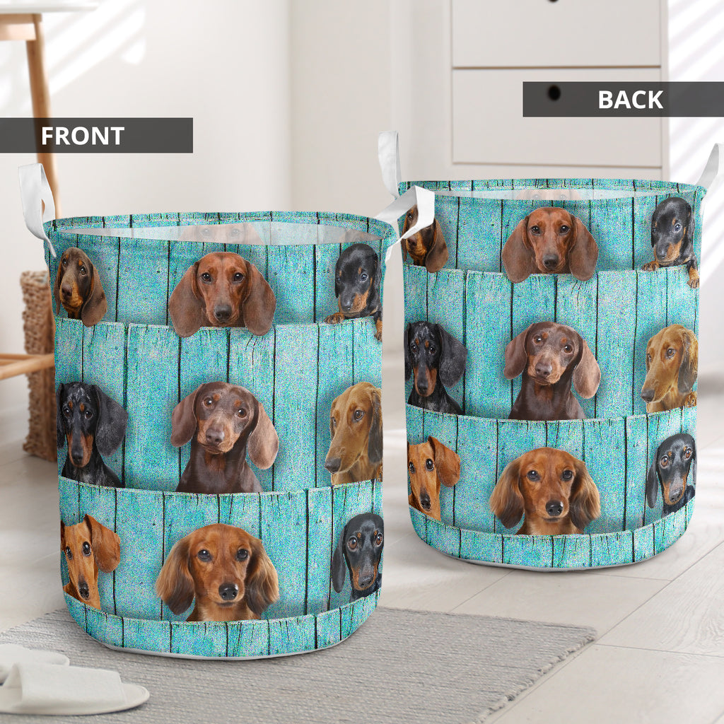 Dachshund Wood Blue Laundry Basket For Room Home Organizer